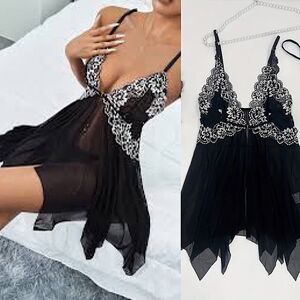 Black mesh lace white sexy Dress lingerie baby doll plus size 2XL-4XL